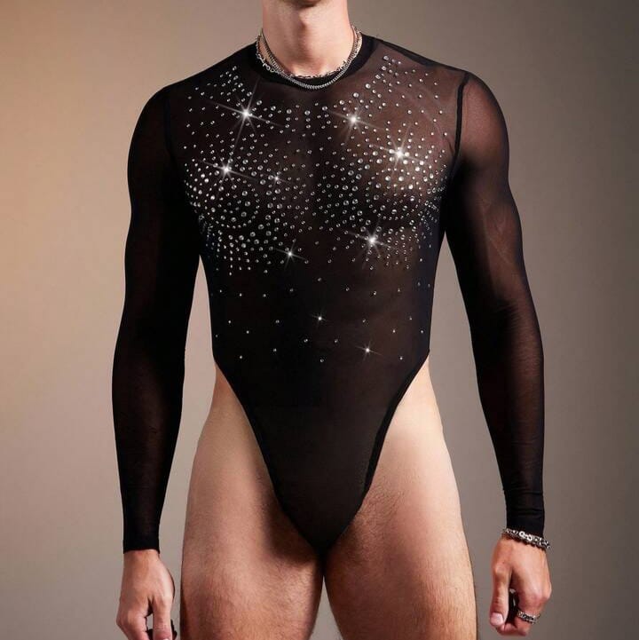 Crystal City knitted Casual Loose Fit Long Sleeve Mans Bodysuit